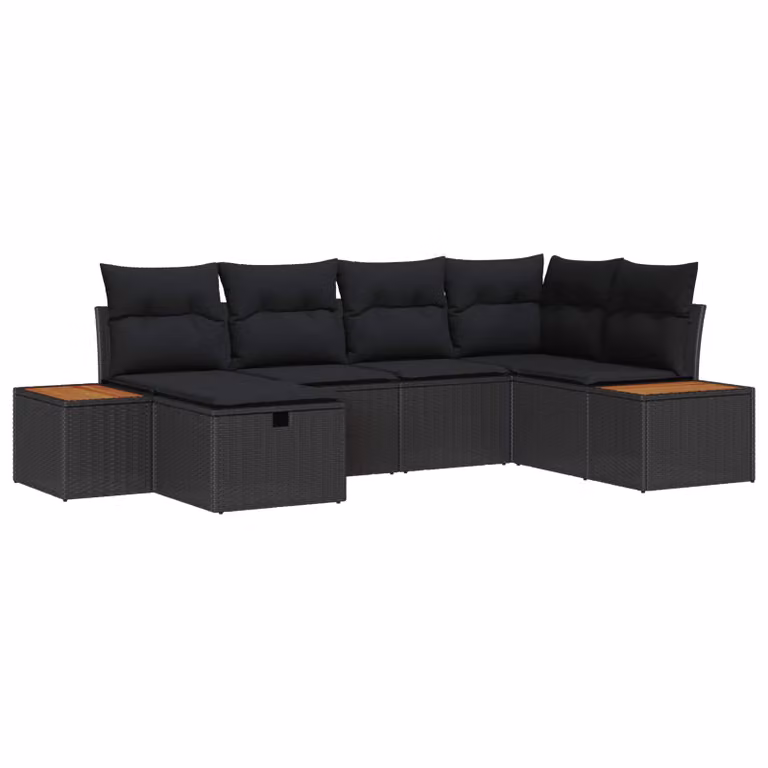 Set Divano da Giardino a L vidaXL in Polyrattan Nero con Cuscini e Tavolino da 6 Pezzi