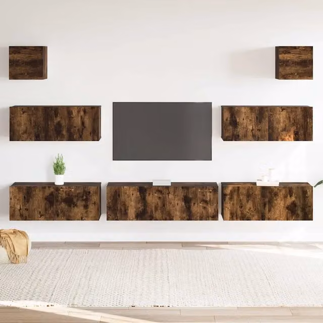 Set di Mobili Porta TV 7 pz Rovere Fumo in Legno Multistrato 3114547