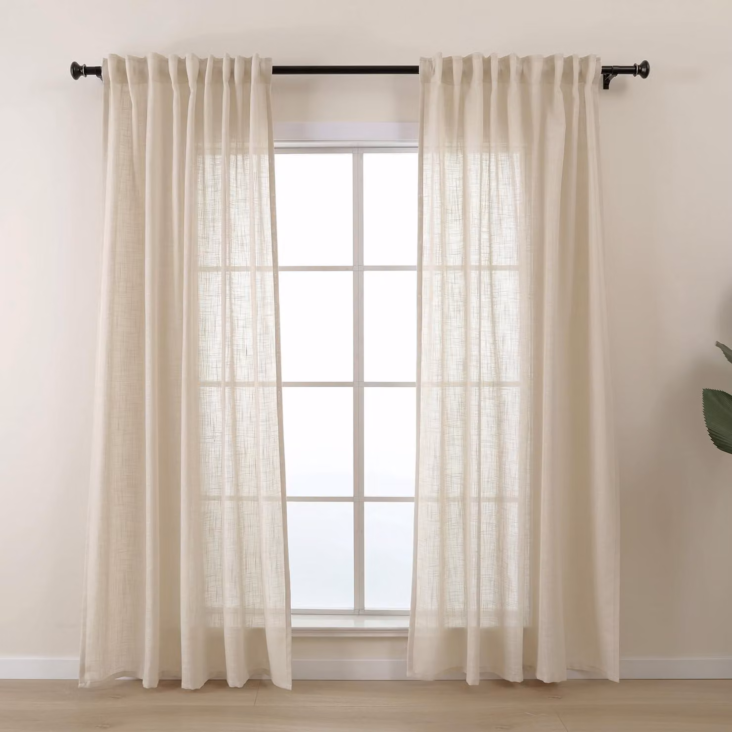 Omgoods - Set di 2 tende in lino semitrasparenti - 260 cm di lunghezza extra - colore beige