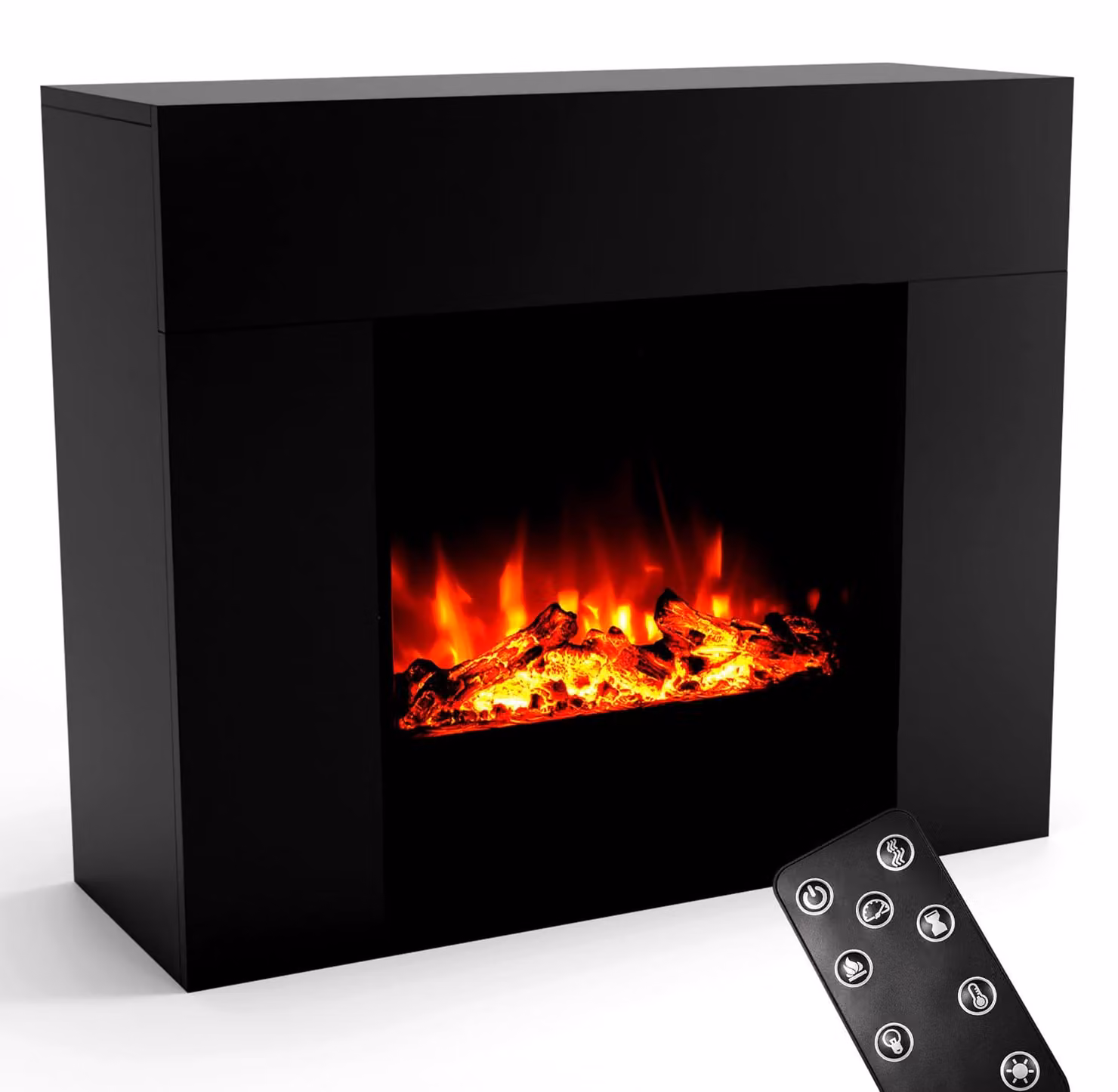Camino elettrico moderno, autoportante, con riscaldamento da 1500 Watt e fiamme LED