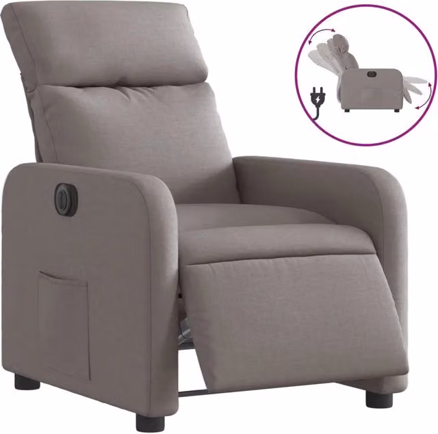 Poltrona | Sedia Relax Elettrica Reclinabile Tortora in Tessuto