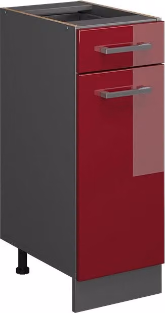 Mobiletto base per cucina Vicco R-Line Rosso lucido e Antracite con ante e cassetti L: 30 cm, H: 81,6 cm, P: 46 cm – 1