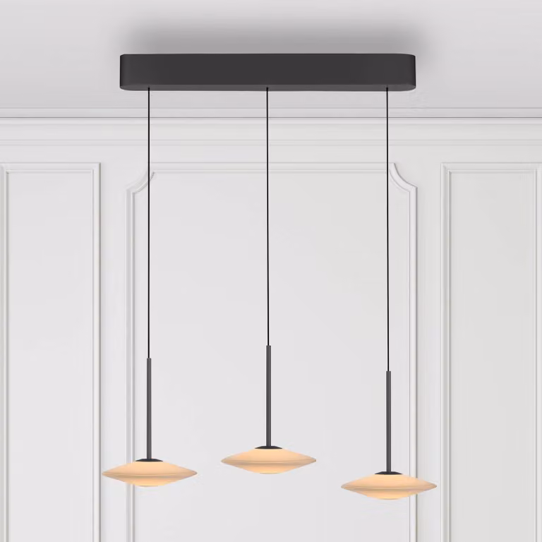 Paul Neuhaus Lampada a sospensione LED Elipsa, 3 luci, bianco/nero dimmerabile, Nero, Soggiorno / Sala da pranzo, Vetro