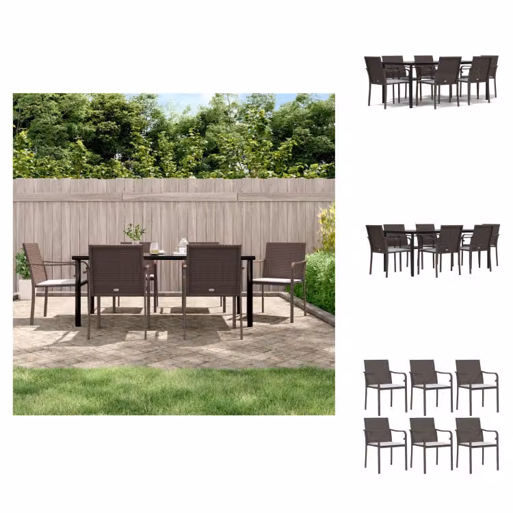 vidaXL Set da pranzo da giardino 7 pezzi con cuscini in polirattan e acciaio - Set di mobili da giardino