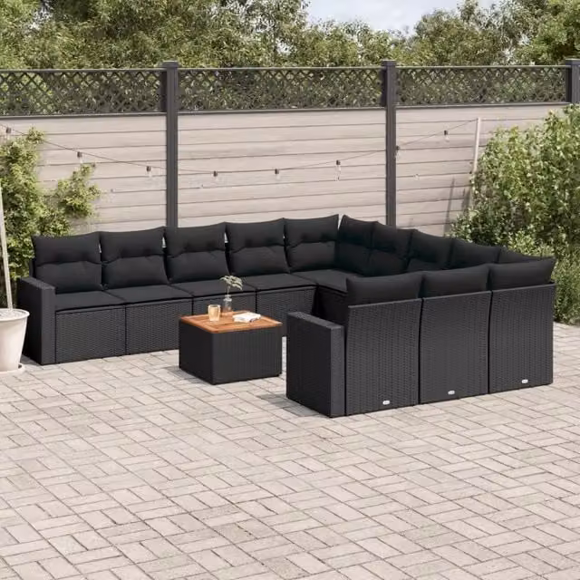 Set da giardino moderno vidaXL in polyrattan nero con 12 pezzi e cuscini inclusi – 1