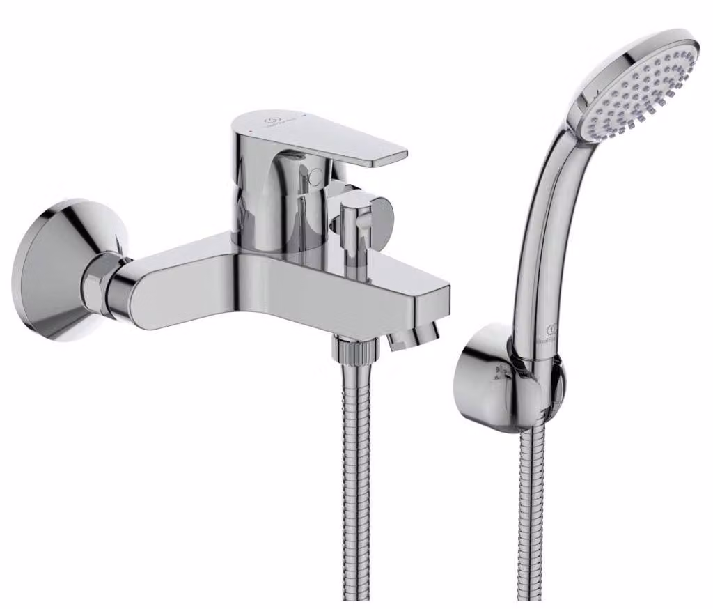 Miscelatore monocomando per bagno con doccetta manuale, cromato, da montare a parete