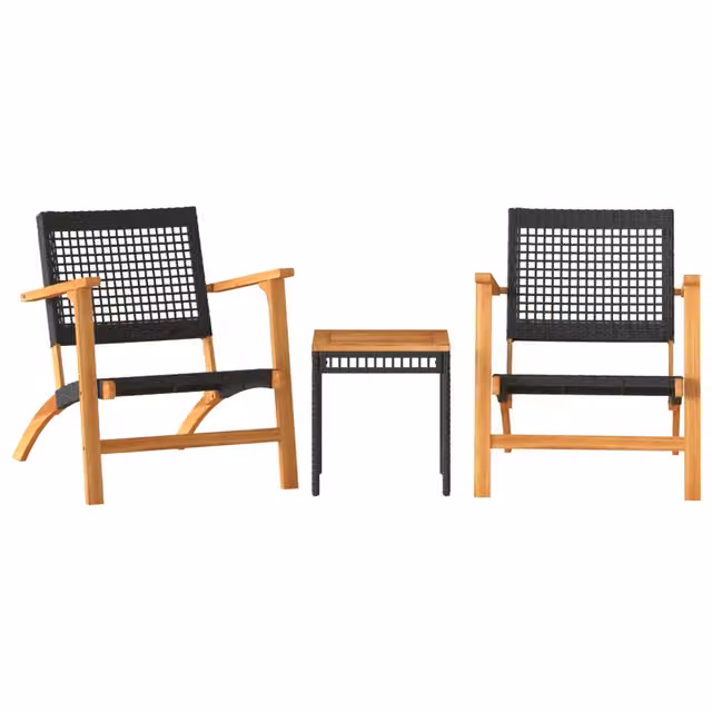 Set da Bistrot 3 pz in Polyrattan e Legno di Acacia Nero e Marrone per Giardino e Terrazzo – 1