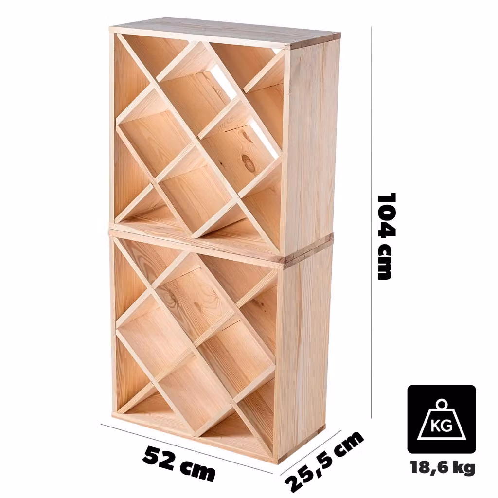 Set da 2 portabottiglie in legno di pino Kadax, mobile rustico marrone per 48 bottiglie, Altezza: 104 cm – 2