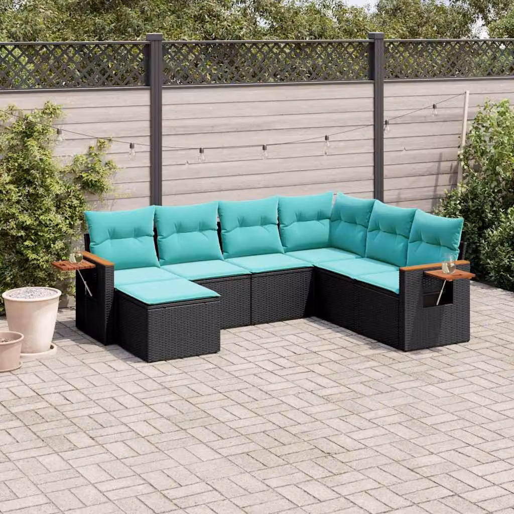 Maison Exclusive - Set Divani da Giardino 7 pz con Cuscini Nero in Polyrattan