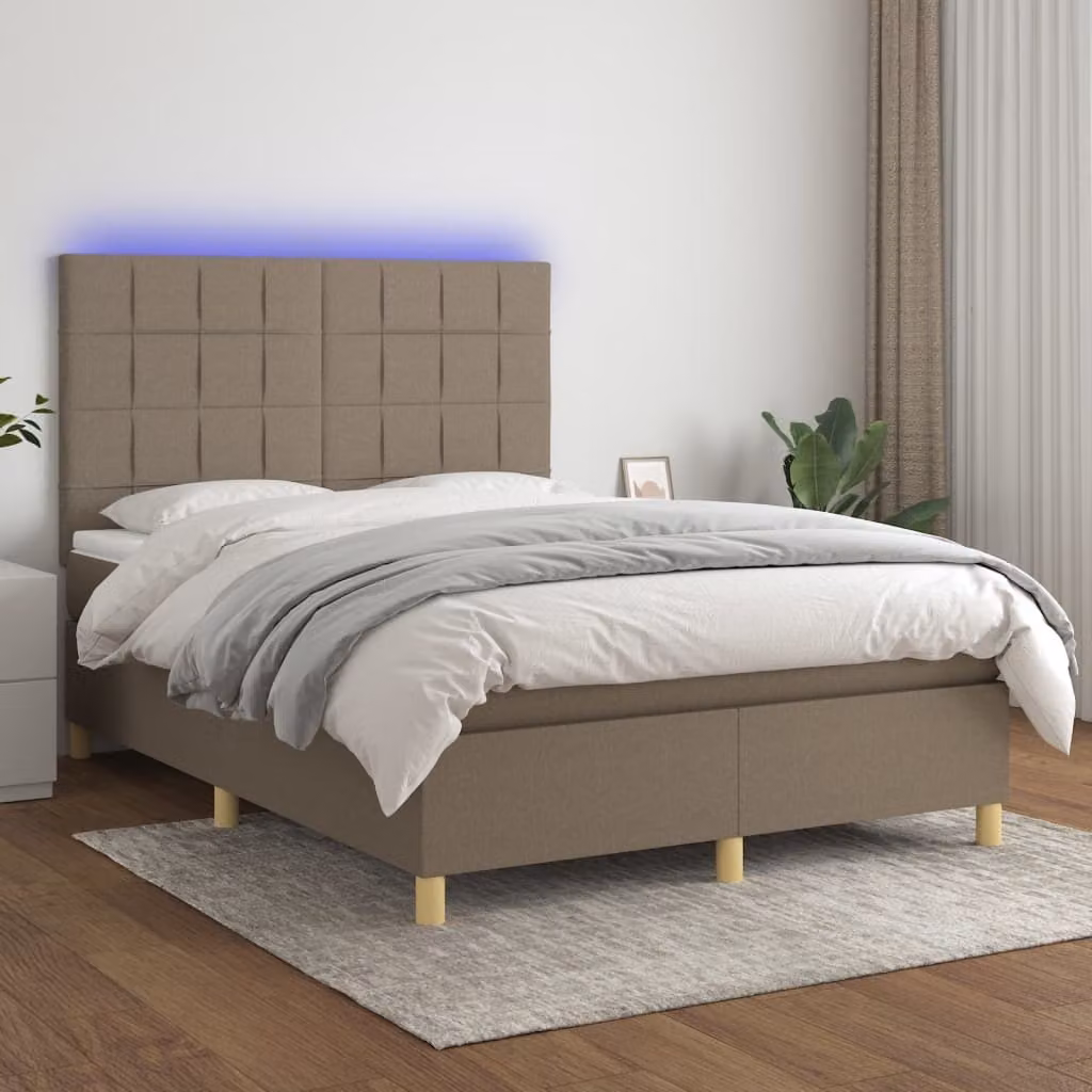 Maison Exclusive - Letto a Molle con Materasso e LED Tortora 140x200 cm in Tessuto