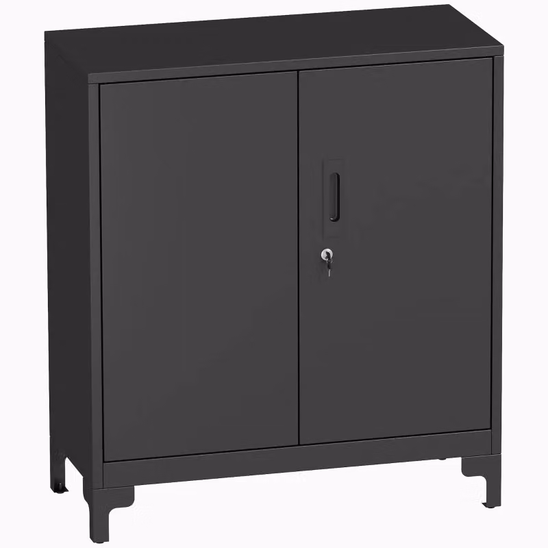 Mobile da ufficio in metallo MINIMAL nero con ante a battente e serratura, design moderno a 2 livelli – 2