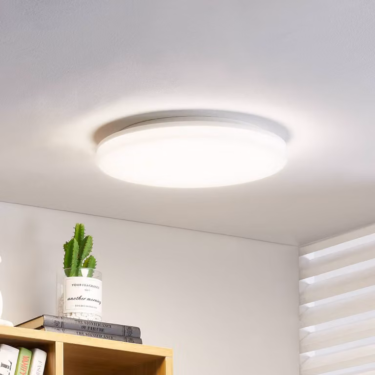 Prios Artin plafoniera LED sensore rotondo 33 cm PRIOS, Bianco / Opale, Bagno, Plastica, Moderno, Plafoniera
