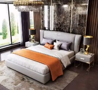 Luxus Schlafzimmer Designer Doppelbett Bett Hotel 180/200x200cm Leder Metall