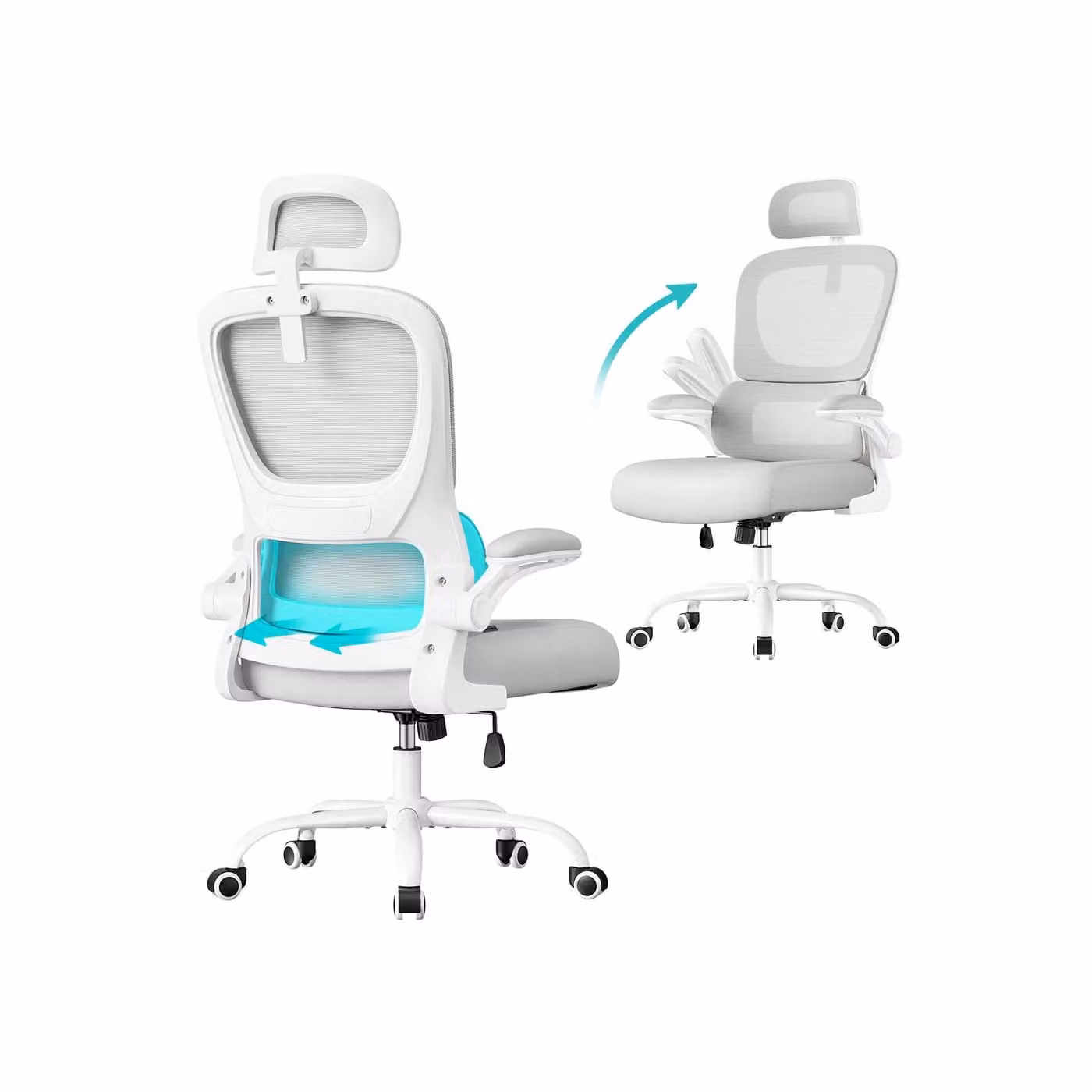 Sedia ergonomica da ufficio in rete con supporto regolabile, Grigio Tortora