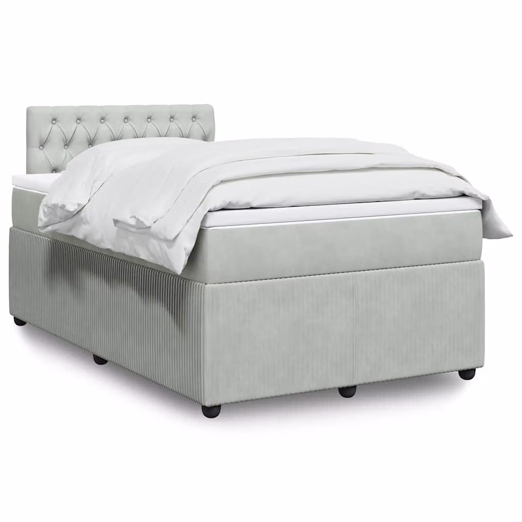 vidaXL Giroletto a Molle con Materasso Ibrido in Velluto Grigio e Bianco L/P/H: 120 x 200 cm
