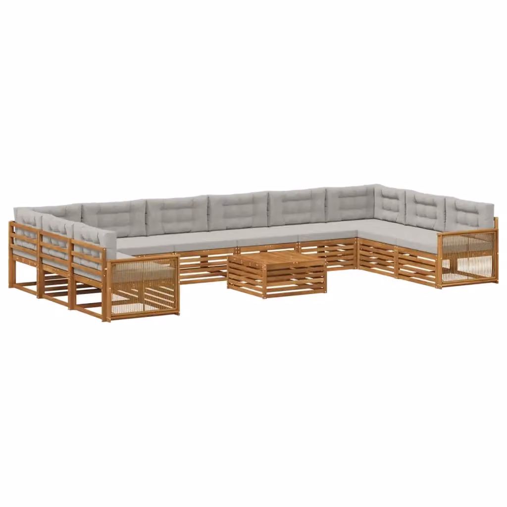Set di divani da giardino vidaXL in legno di acacia con cuscini beige e grigi, 11 pezzi – 2