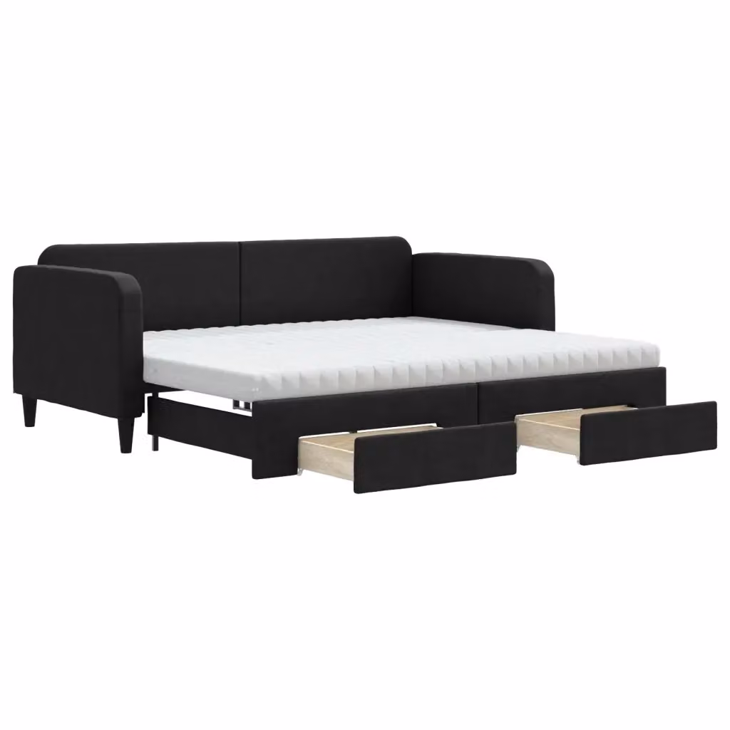 Divano Letto Estraibile con Cassetti vidaXL in Tessuto Nero L/P/H: 223 x 90 x 100 cm – 2
