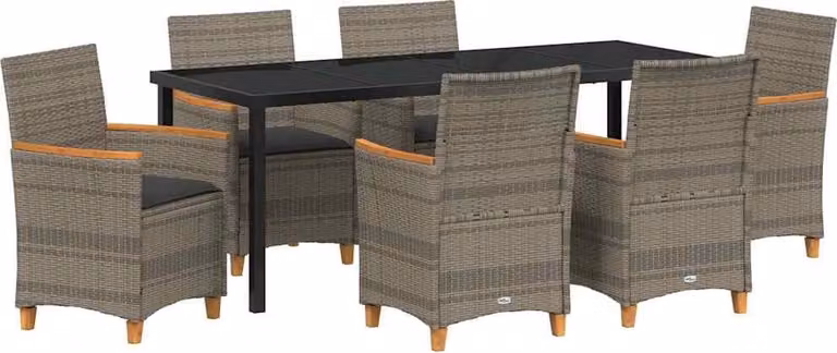 Set da Pranzo per Giardino 7 pcs Grigio polyrattan