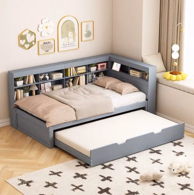 Divano letto multifunzione 90x200 cm con letto estraibile 90x190 cm; presa USB; grigio