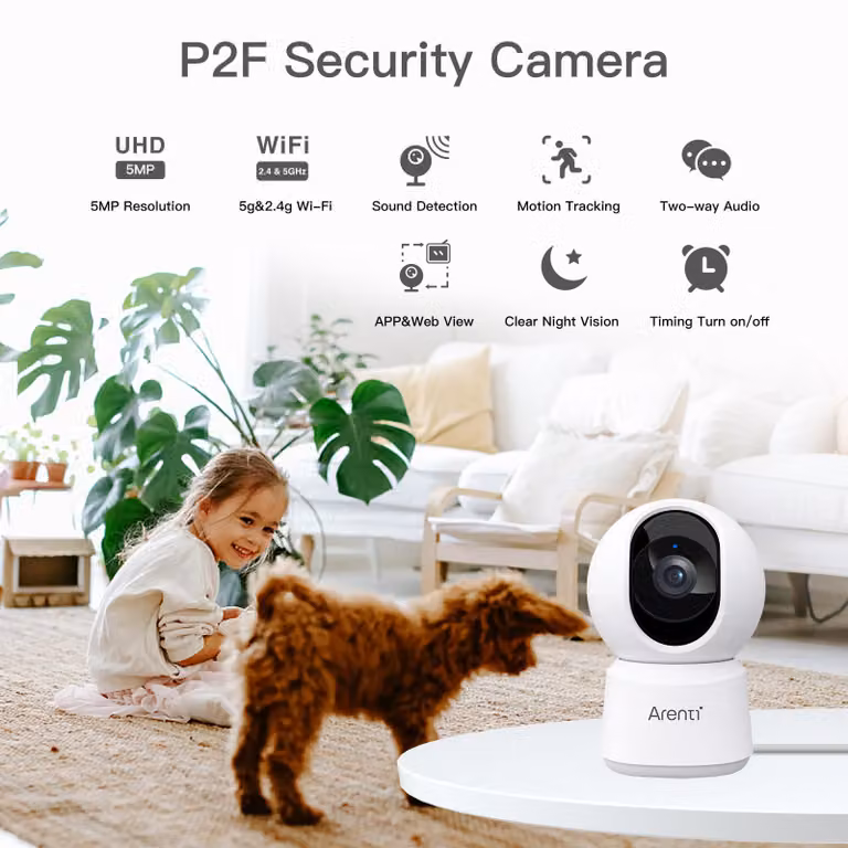 ARENTI P2F Arenti Indoor 5G Wi-Fi UHD 3K/5MP Pan Tilt Zoom Priv Cam