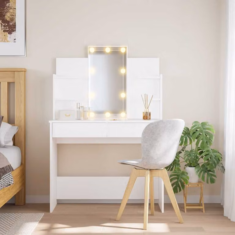 vidaXL Toeletta Hollywood con Luci LED Bianco L 96 cm, P 40 cm, H 142 cm