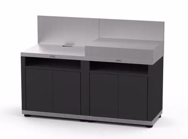 Cucina da esterno nera e inox con mobile di cottura e ripiano Le Marquier
