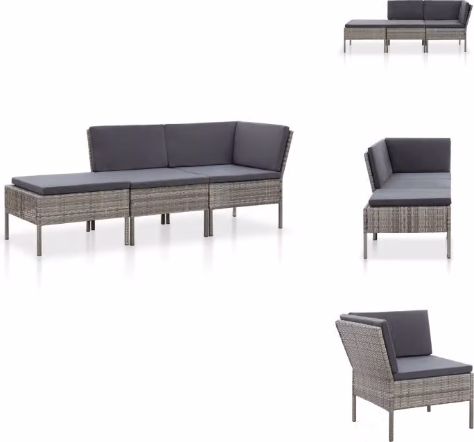 vidaXL Set di 3 pezzi con cuscini in rattan grigio - Set di mobili da giardino