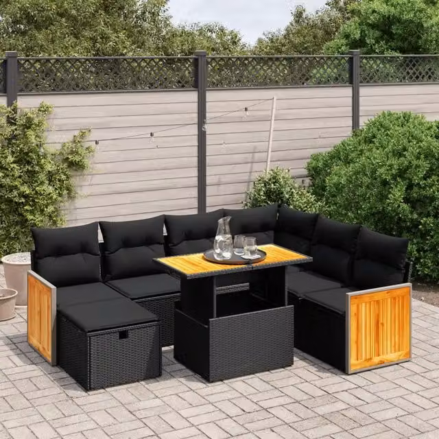 Set Divani da Giardino con Cuscini 8 pz Nero in Polyrattan 3276261