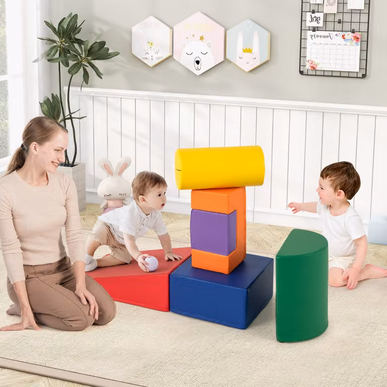 Set di blocchi rampicanti in schiuma per bambini Costway, struttura per arrampicata indoor arancione e multicolore
