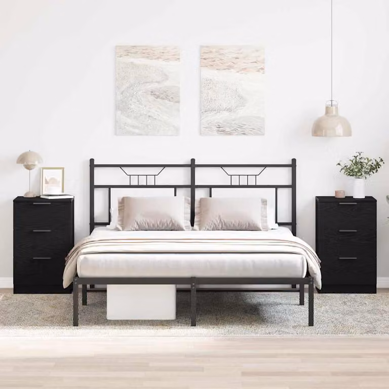 Set di 2 Armadi da Notte vidaXL in MDF Stile Rustico Nero Opaco L/P/H: 40 x 65 x 65 cm