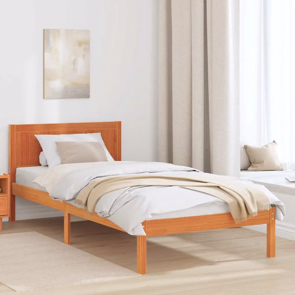 Struttura del letto vidaXL in legno massello di pino, colore marrone, 80 x 190 cm