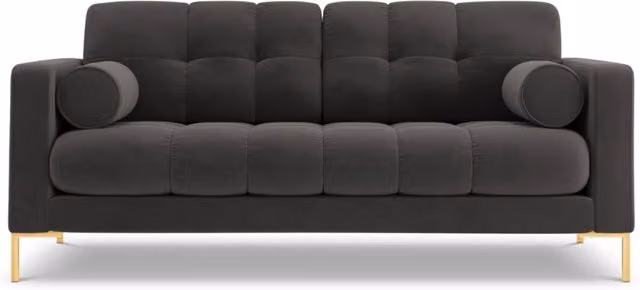 Divano Bali Cosmopolitan Design a 2 posti in velluto grigio scuro con dettagli oro L: 152 cm, P: 75 cm, H: 92 cm