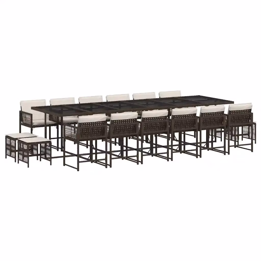 Set da pranzo da giardino vidaXL in polyrattan con cuscini e tavolo in vetro, 17 pezzi, marrone – 2