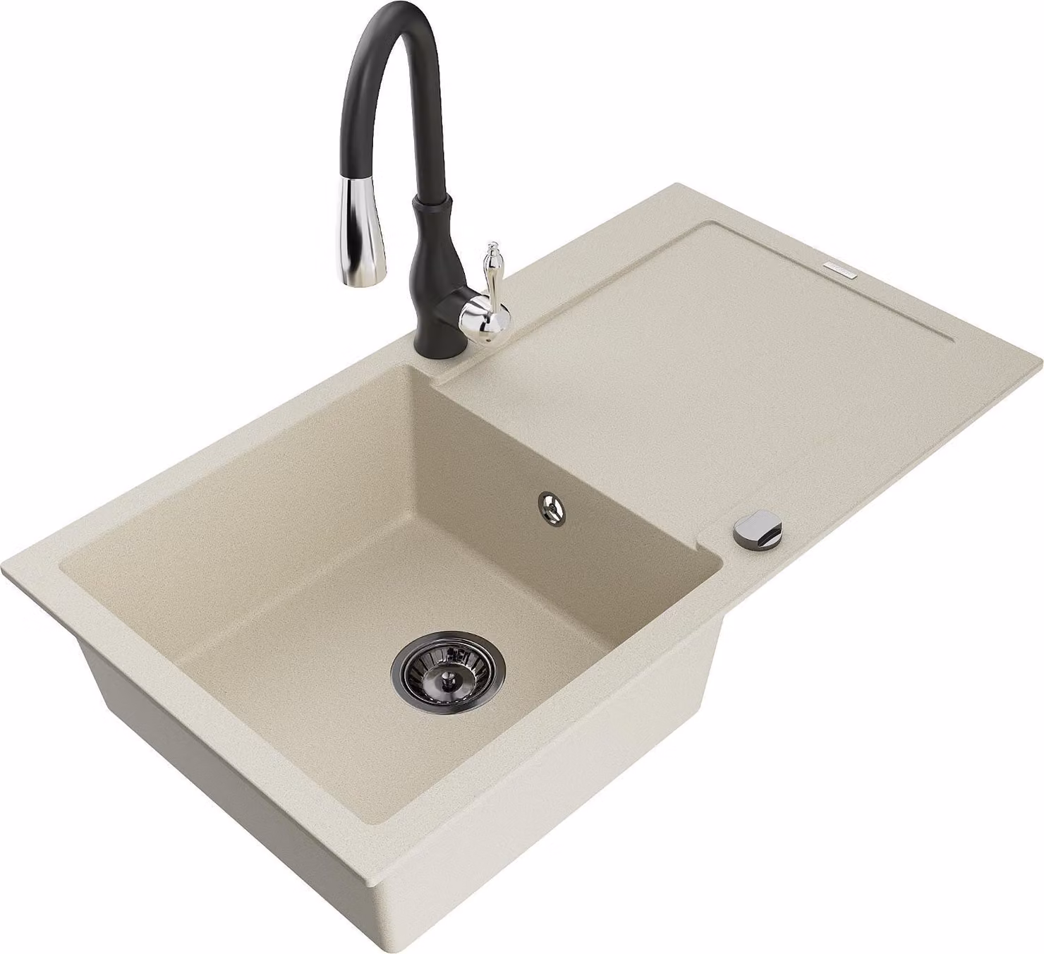 Mexen Leo lavello in granito a 1 vasca con scolapiatti e rubinetto da cucina Savita, beige - 6501-69-672601-70