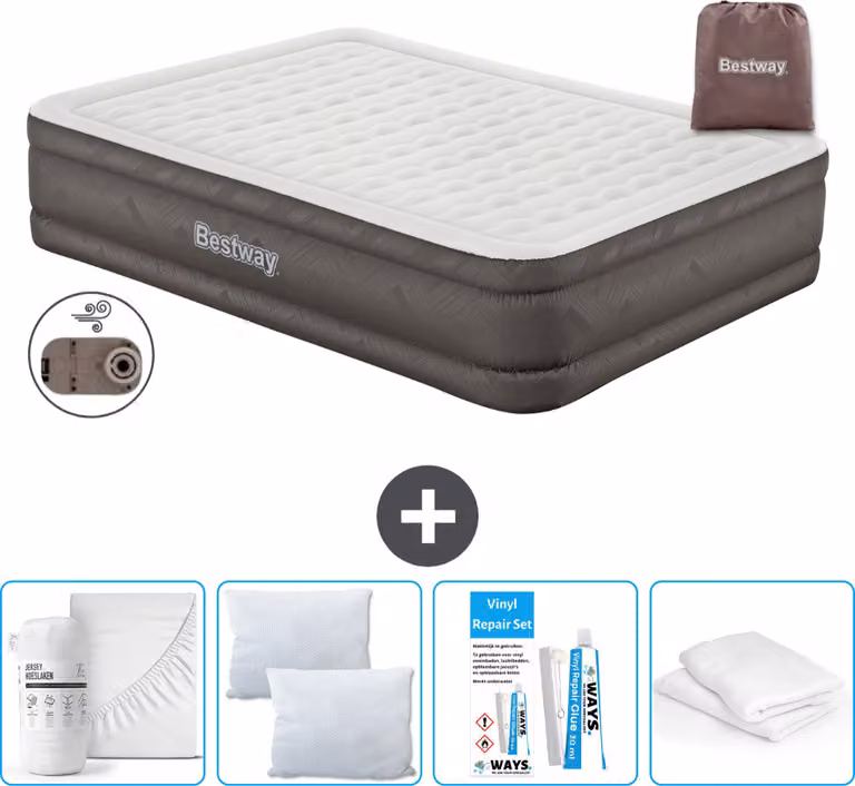 Materasso gonfiabile Bestway - 2 persone - 152 x 203 x 46 cm - Marrone - Accessori inclusi