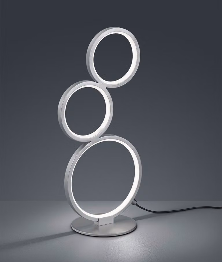 Lampada da tavolo a LED RONDO dimmerabile con 3 anelli, altezza 45 cm, argento