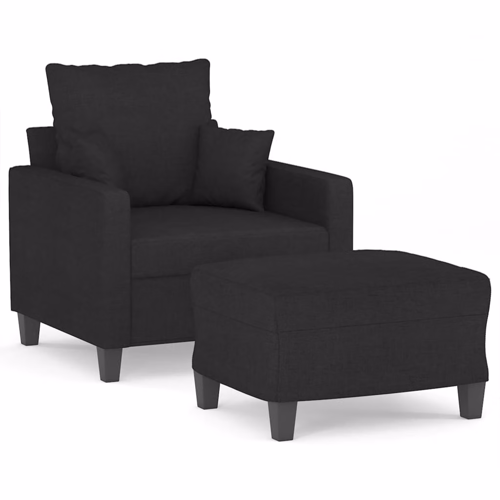 Poltrona con Poggiapiedi Nero 60 cm in Tessuto