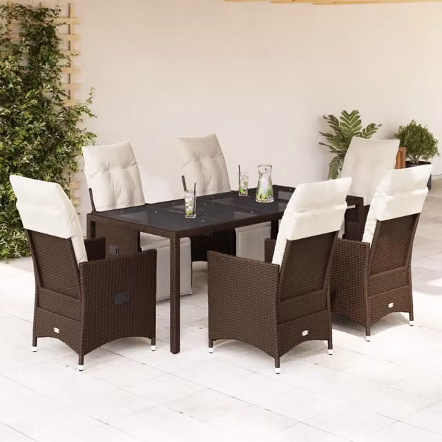 Set Bistrò da Giardino 7 pz con Cuscini in Polyrattan Marrone 3276919