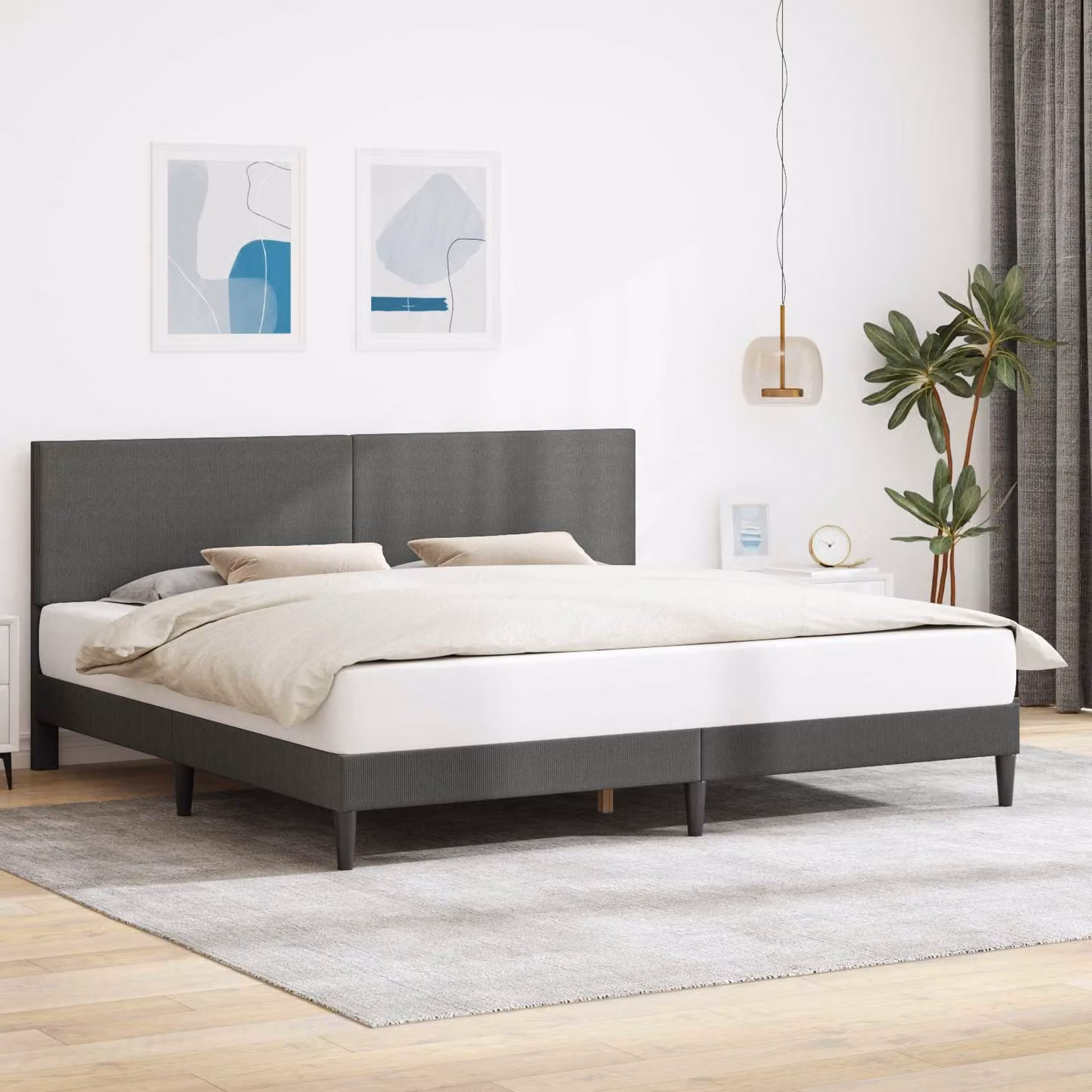 Struttura del letto moderna vidaXL in tessuto cord grey L/P/H: 200 x 200 x 96 cm