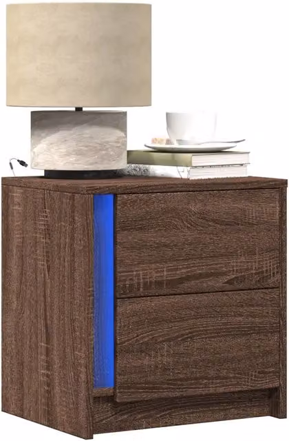 Set di 2 Comodini Design Mania con Luci LED integrate in Legno Rovere Marrone opaco – 1