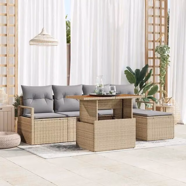 Set Divano da Giardino 6 pz Beige polyrattan 3349699