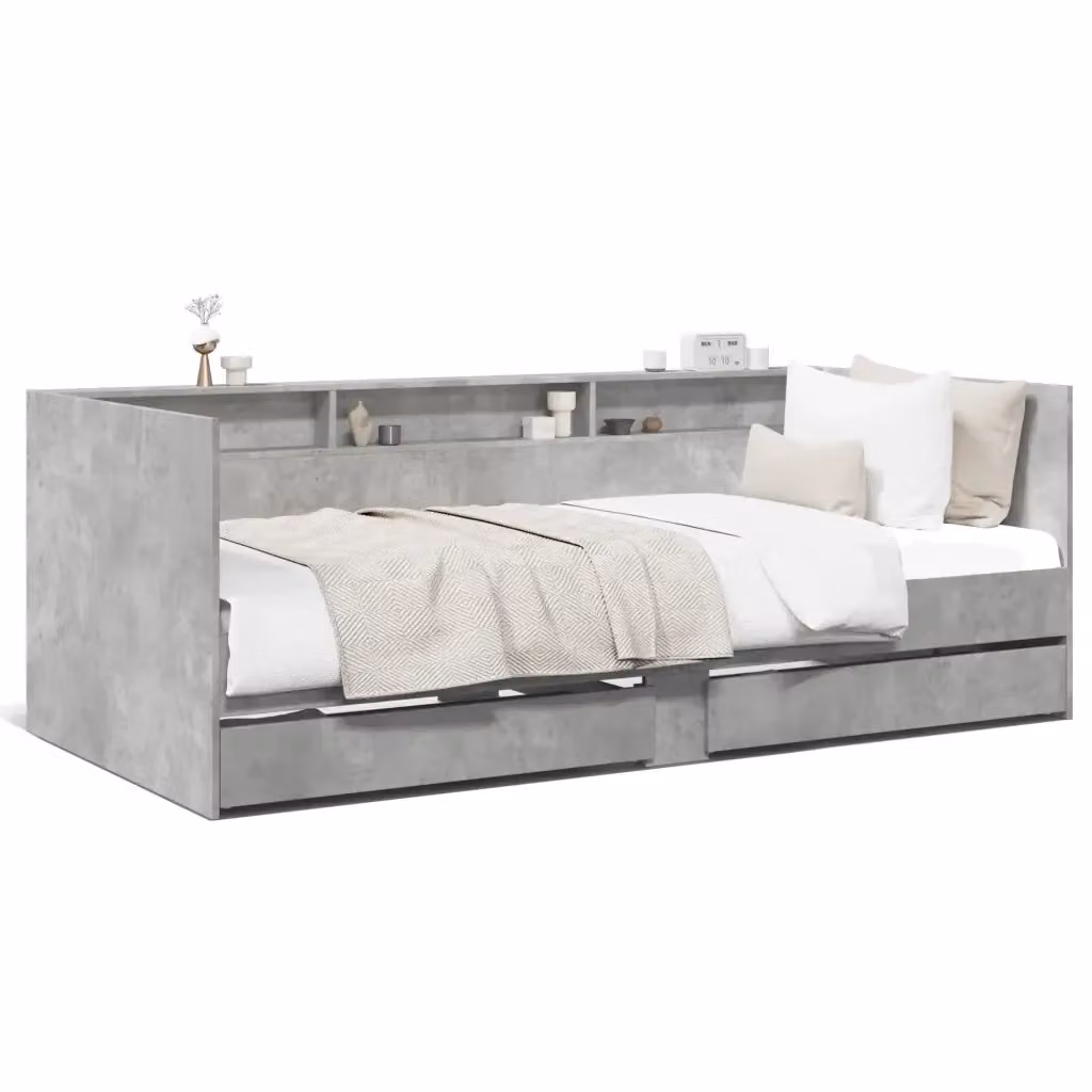 vidaXL Divano Letto Moderno con Cassetti in Tessuto Grigio, L/P/H: 203 x 100 x 73 cm – 2