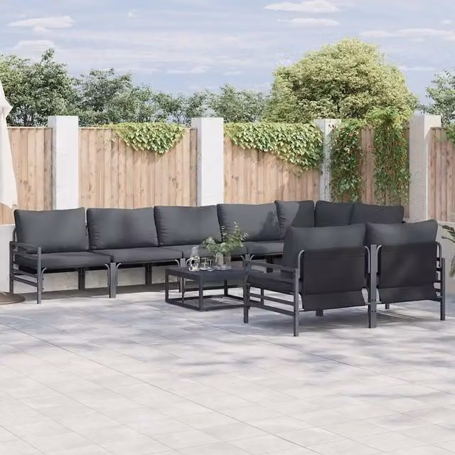 Set Divano da Giardino a L vidaXL 8 pz in Acciaio Antracite con Cuscini