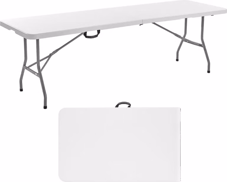 VEVOR Tavolo pieghevole Tavolo da buffet Tavolo multiuso portatile 244 cm, tavolo rettangolare in plastica (per 6-8 persone) con maniglia integrata, tavolo da giardino Tavolo da campeggio per feste Picnic Campeggio, bianco