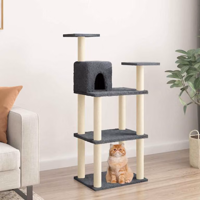 Albero per gatti vidaXL con tiragraffi in sisal e cuccia, colore grigio scuro, Altezza: 118,5 cm