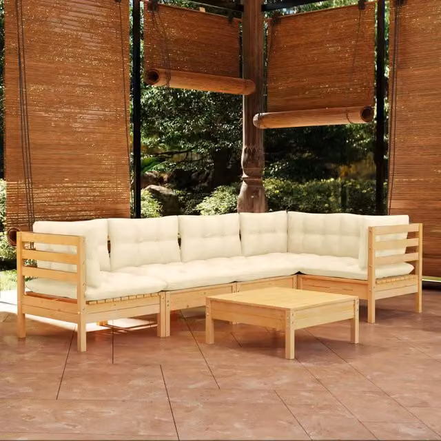 Set Divani da Giardino 6 pz con Cuscini Crema Massello di Pino 3096388