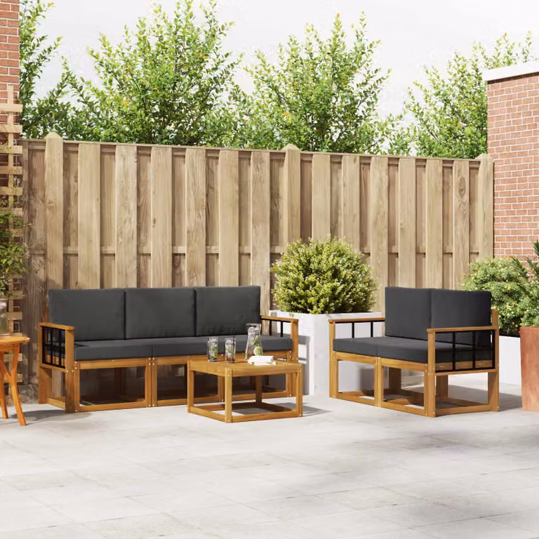 Set di divani da esterno vidaXL a forma di L in legno di acacia con cuscini, colore antracite e beige
