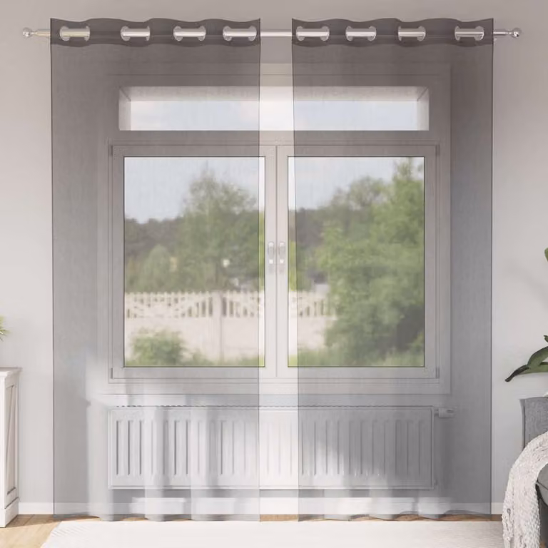 Set di 2 tende in voile semi-trasparenti vidaXL con occhielli, colore grigio, L: 140 cm, H: 245 cm