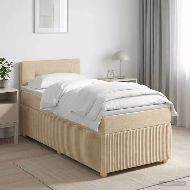 Letto box spring con materasso ibrido vidaXL in tessuto beige e bianco L/P: 90 x 190 cm – 1