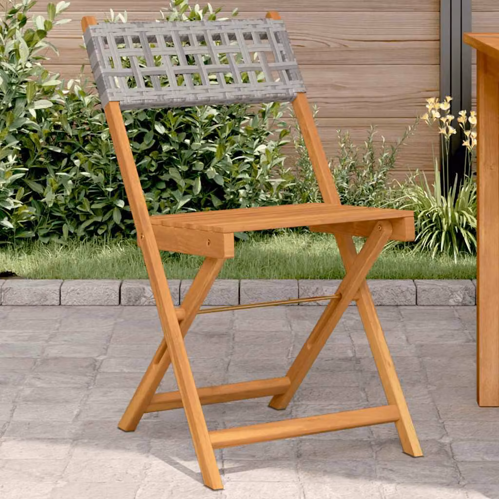 Set di 2 sedie pieghevoli vidaXL in legno di acacia oliato e polyrattan grigio